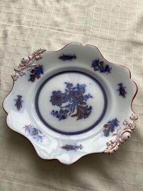 Decorative Floral Porcelain Plate in Blue and Rust